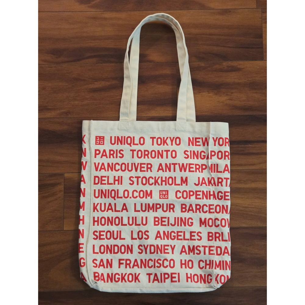 Uniqlo Global Cities Graphic Canvas Tote Bag Off White Red Typography Shopper